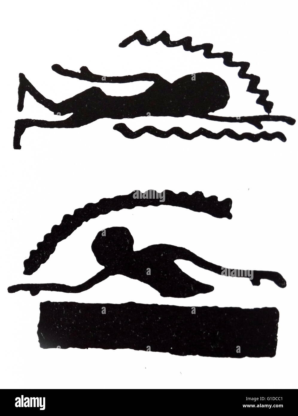 Jeroglíficos representando ancianos nadadores. Fecha Siglo III A.C. Foto de stock