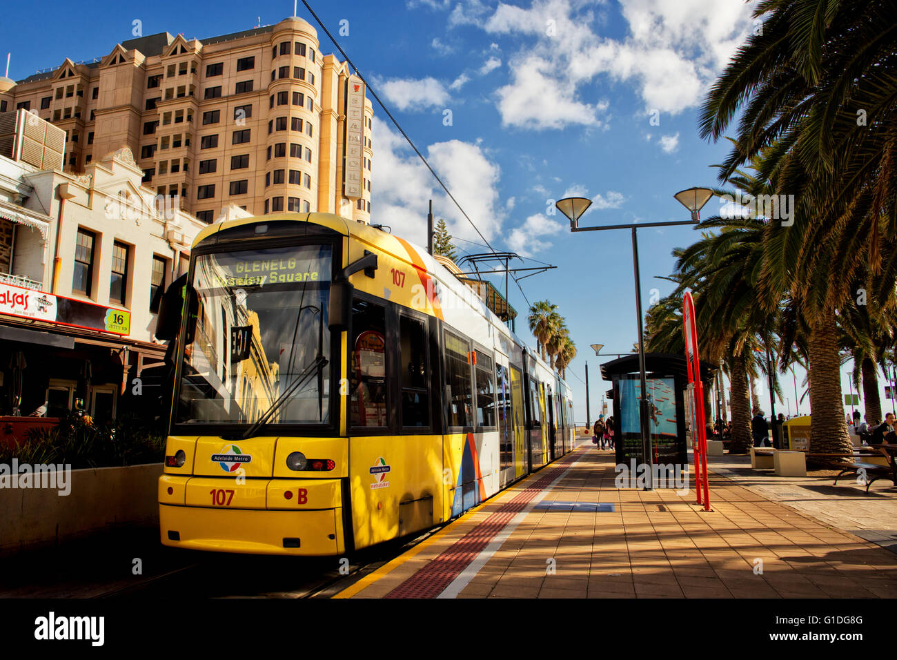 Un tranvía en el suburbio de la ciudad de Adelaide Glenelg Foto de stock