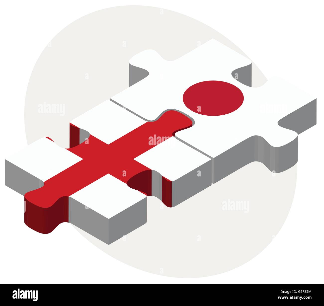 Imagen vectorial Inglaterra y Japón banderas en puzzle aislado sobre