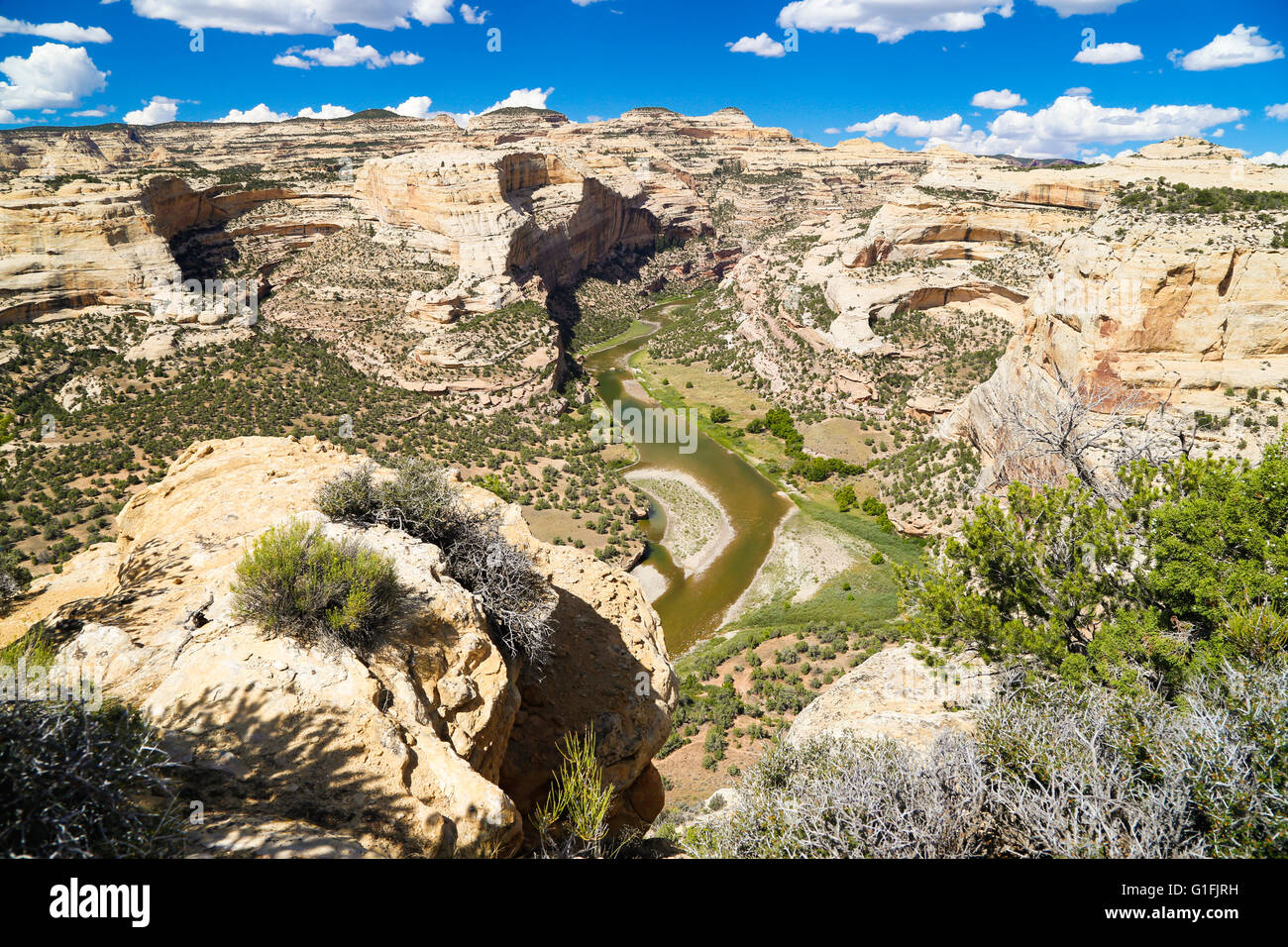 Vista del cañón del río Yampa tomado de Harding agujero dan, en la banqueta Yampa Road en el Dinosaur National Monument Foto de stock