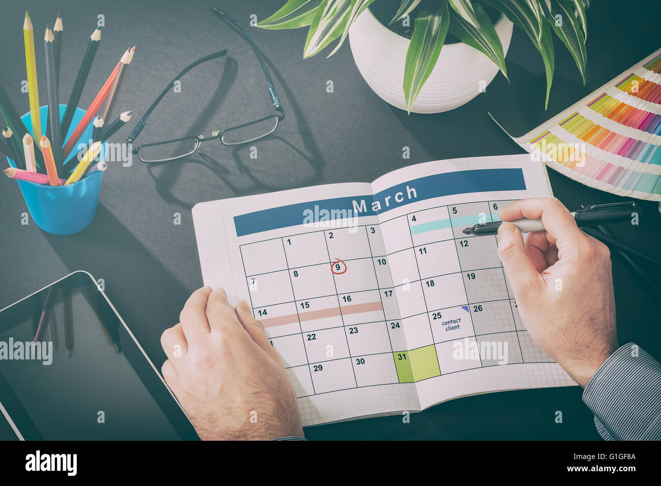 Eventos de calendario Planificador de plan de organización organizar Foto de stock