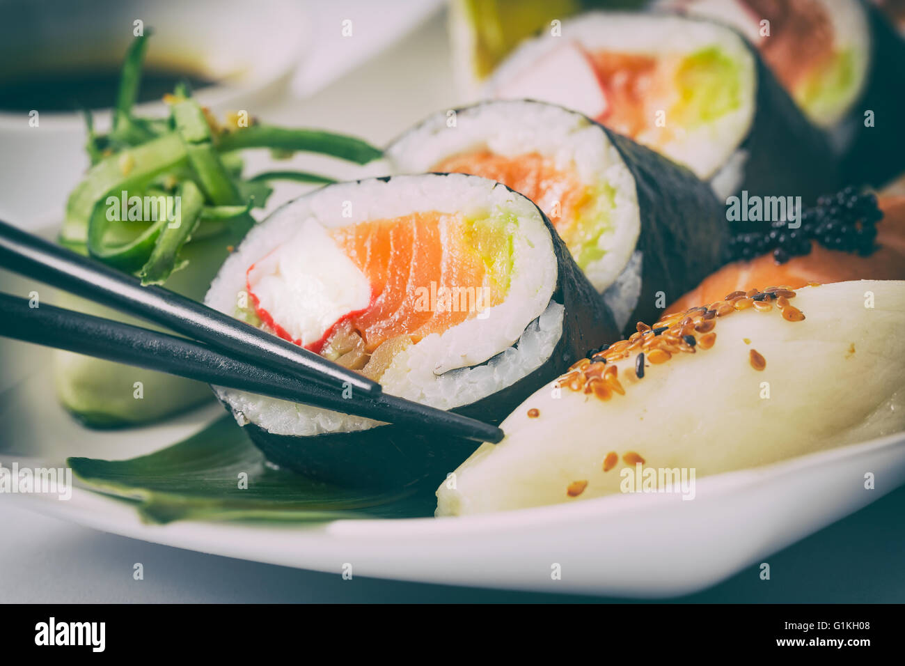 Sushi Roll materias makki alimentos frescos mariscos susi - stock image Foto de stock