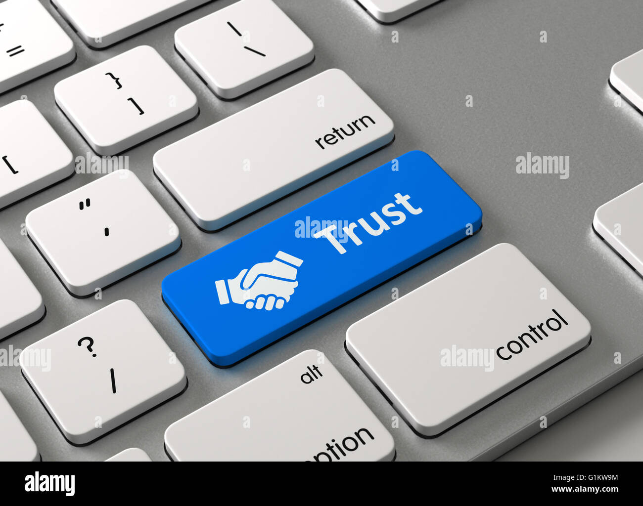 Un teclado con un botón azul confianza Foto de stock