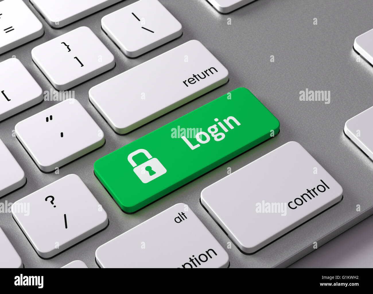 Un teclado con un botón verde Login Foto de stock
