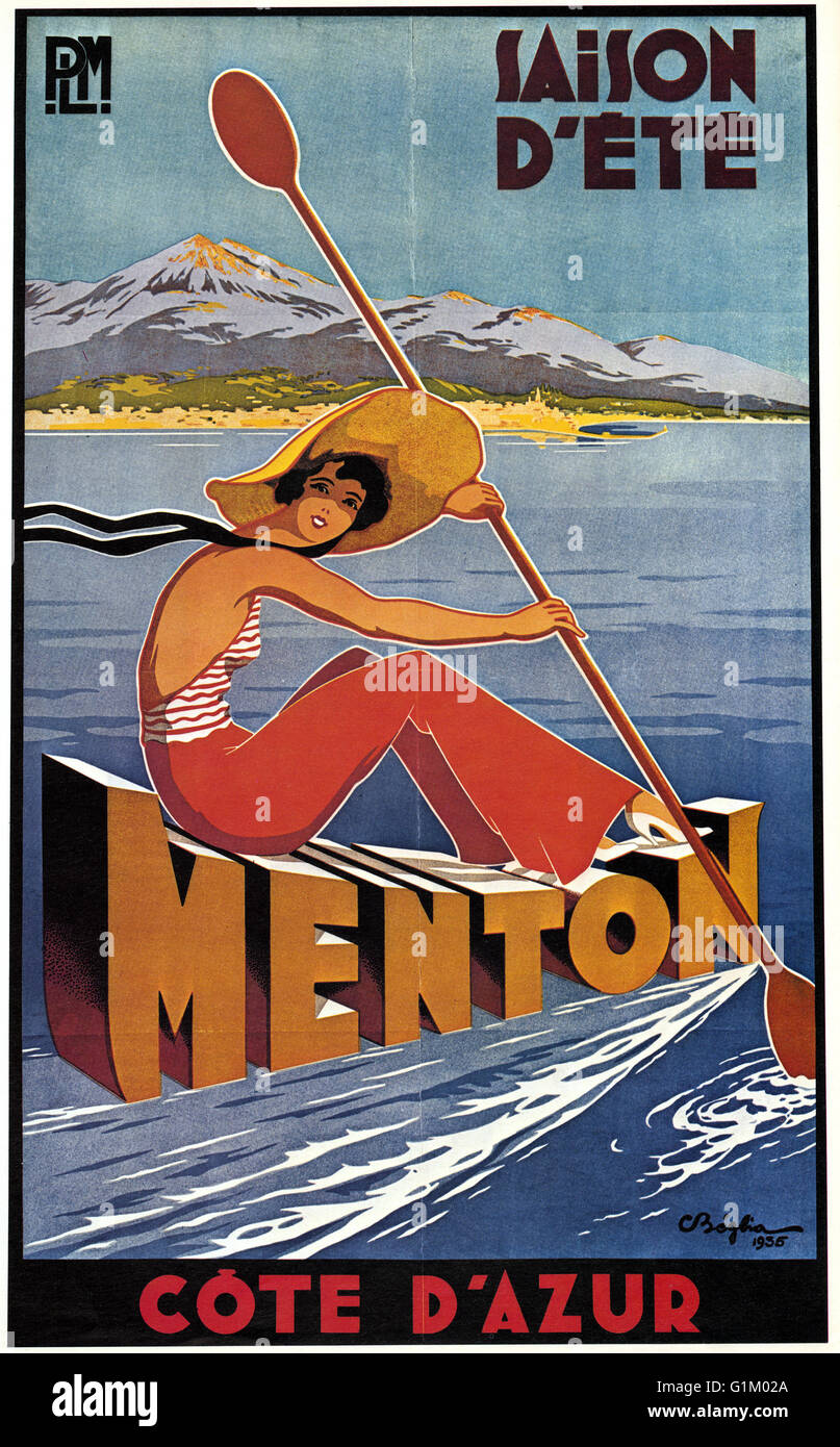 Póster: Código D'Azur, 1935. Francés cartel de publicidad las actividades de verano en Menton, Cote d'Azur. Litografía, 1935. Foto de stock