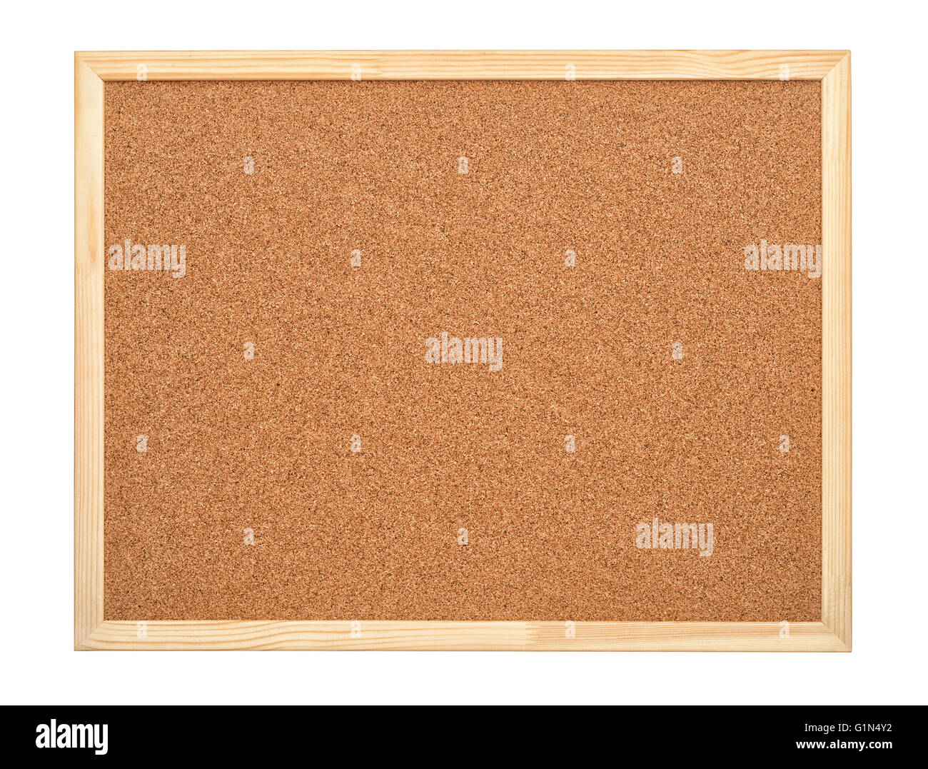 Blank tablero de corcho con marco de madera aislado en blanco Foto de stock