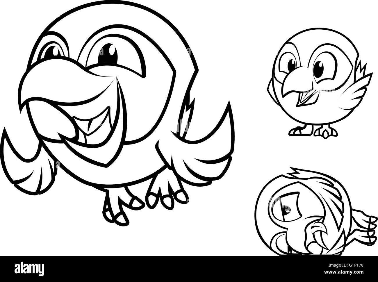 Conjunto de esbozados gracioso Pájaro Azul personaje de dibujos animados Ilustración del Vector