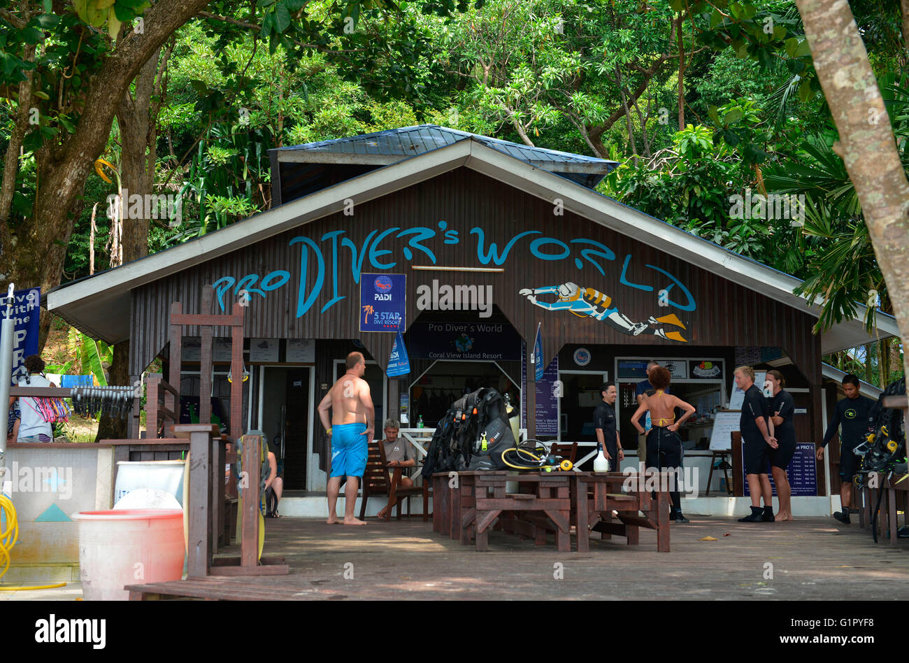 Centro de Buceo Pro Divers World, Pulau besar, las islas Perhentian, Malasia Foto de stock