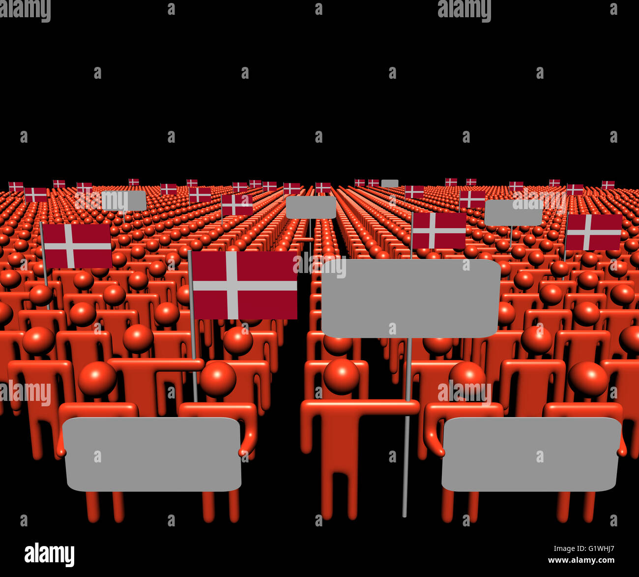 Multitud de gente con pancartas y banderas danesas ilustración Foto de stock