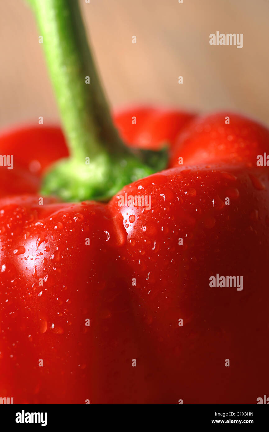 Macro Fotografía de un lavado de pimiento rojo. Foto de stock