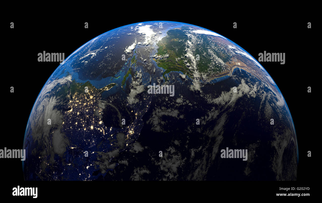 Planeta Tierra Sistema Solar ilustración aislada del espacio 3D Render Foto de stock