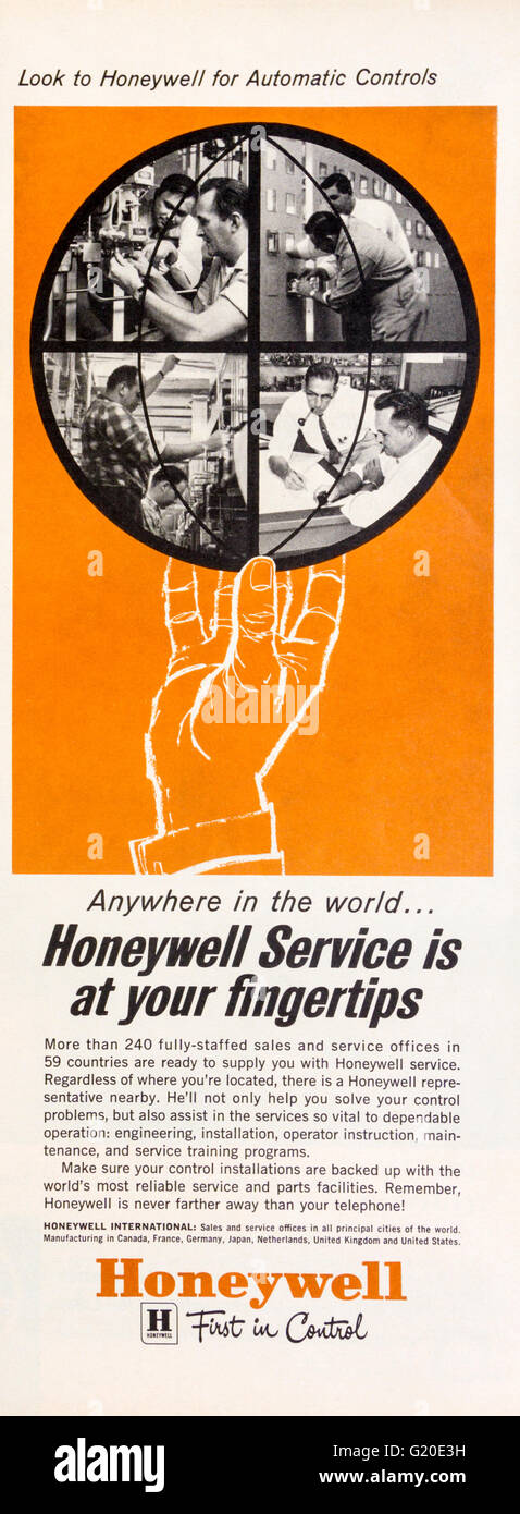 1960 Revista Publicidad publicidad Honeywell controles automáticos. Foto de stock