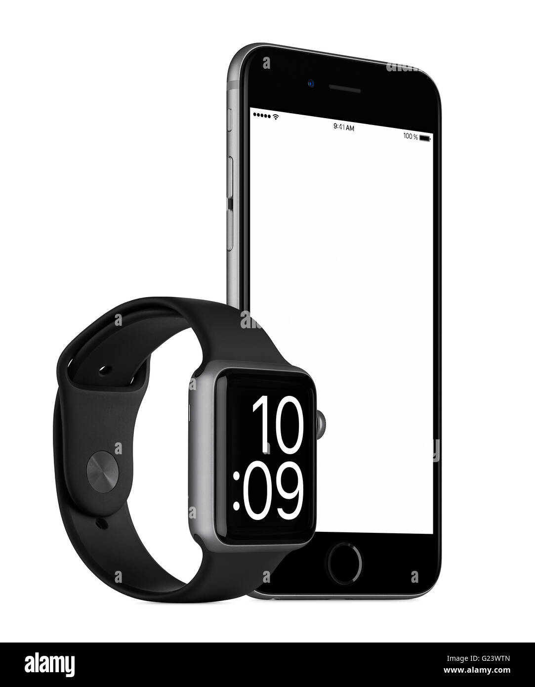 Varna, Bulgaria, 24 de octubre de 2015: girar ligeramente el espacio gris  de Apple iPhone 6s con pantalla en blanco y gris espacio Apple Watch  Fotografía de stock - Alamy