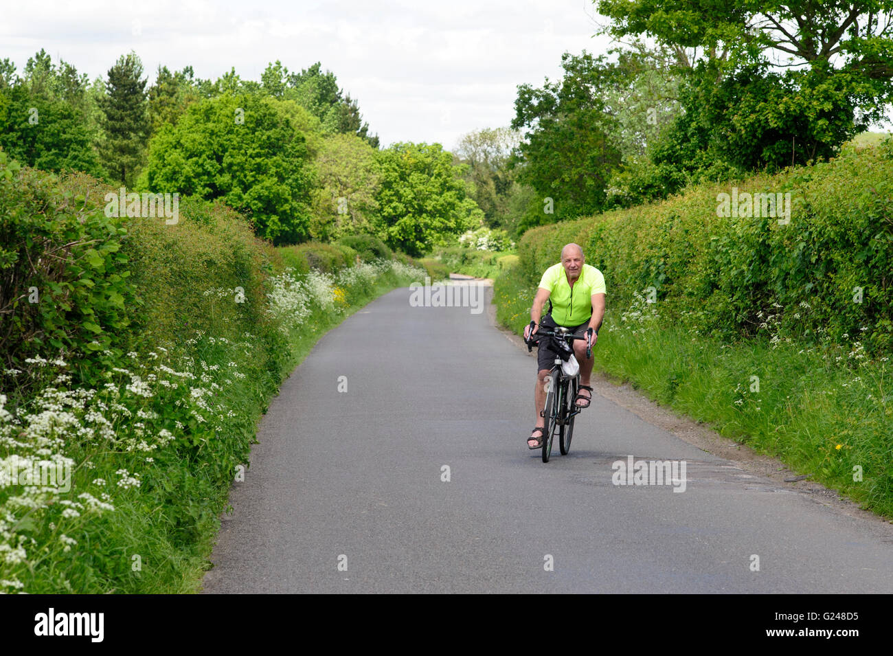 Ciclista en bicicleta de ciclismo en el carril del país Inglaterra Foto de stock