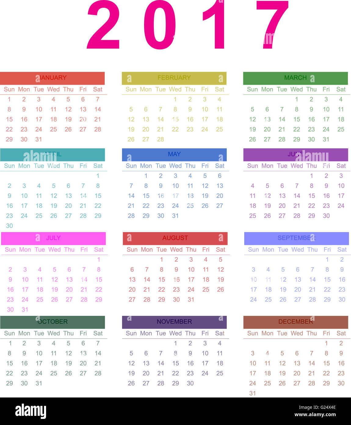 Calendario 2017, calendario mensual de 2017 Fotografía de stock - Alamy