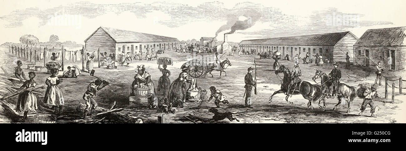 Edificios gubernamentales para Contrabands, erigido en Hilton Head, Carolina del Sur en 1862. Guerra Civil EE.UU. Foto de stock