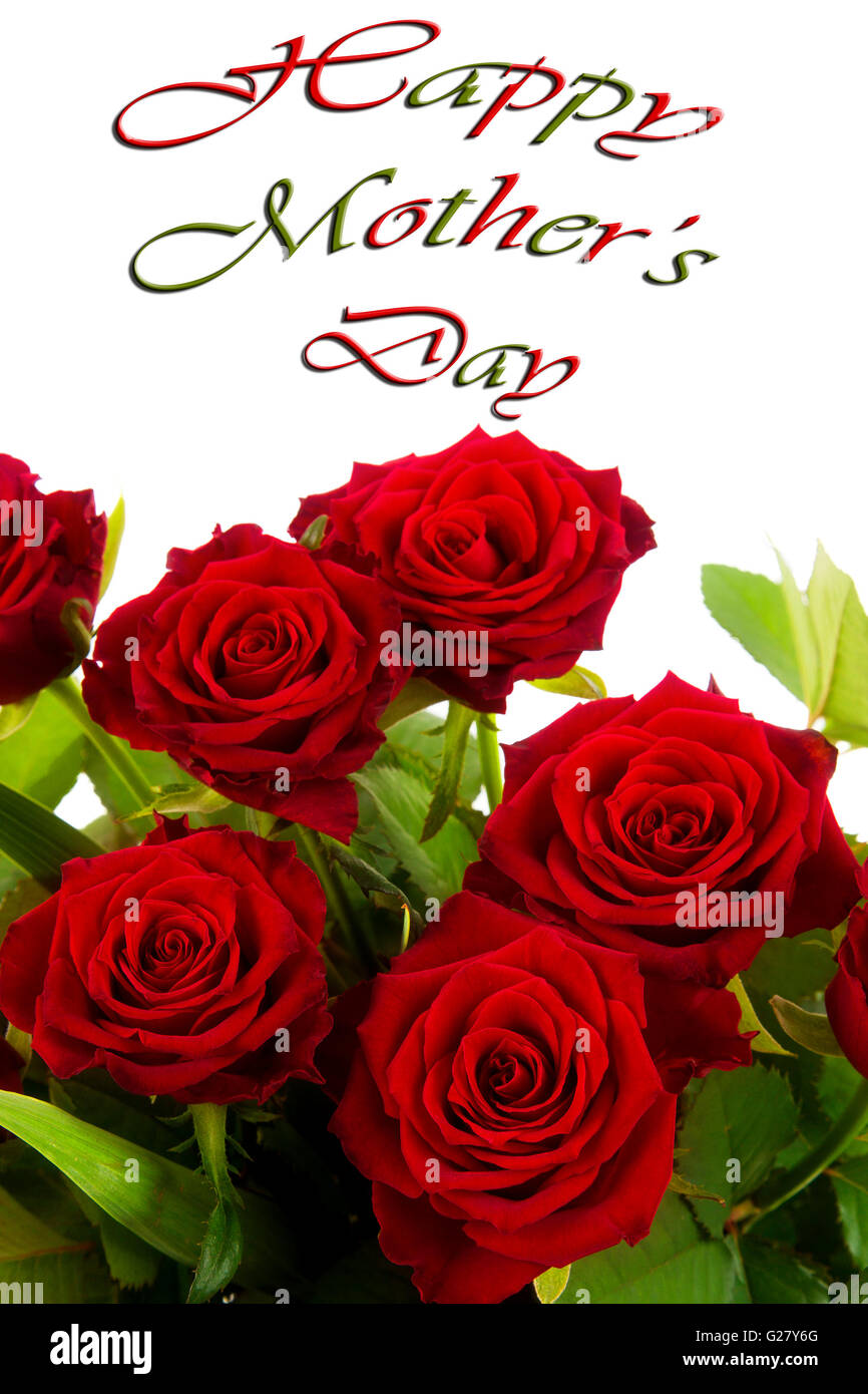 Feliz Día de la madre tarjeta con rosas rojas Fotografía de stock - Alamy