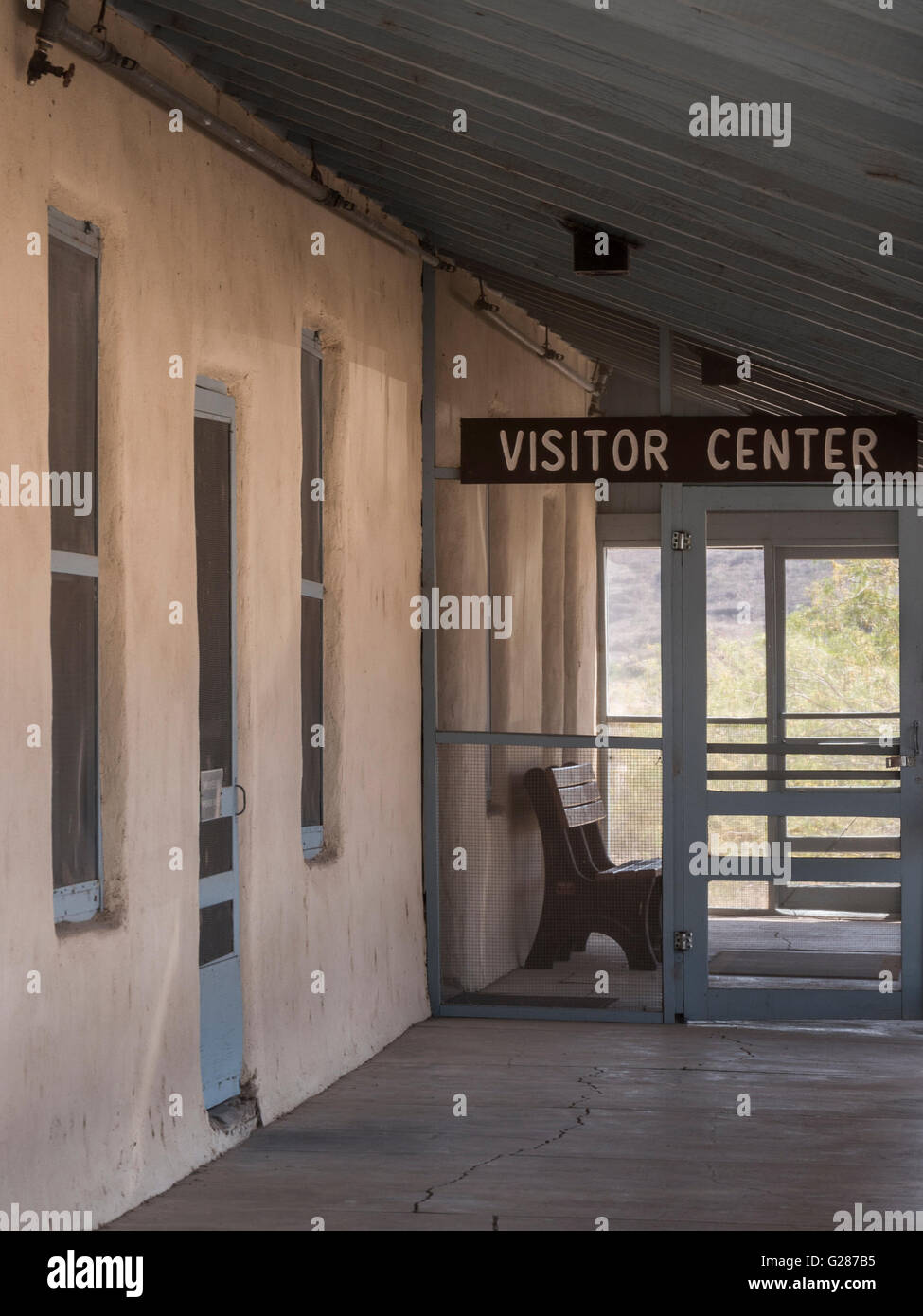Entrada al centro de visitantes en Castolon, Ross Maxwell Scenic Drive, el Parque Nacional de Big Bend, Texas. Foto de stock