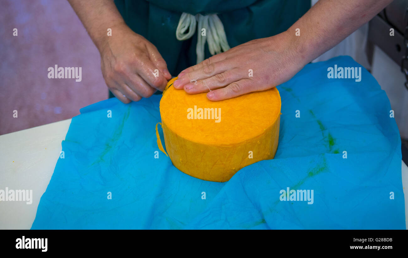 Un queso maker prepara su próxima creación Foto de stock