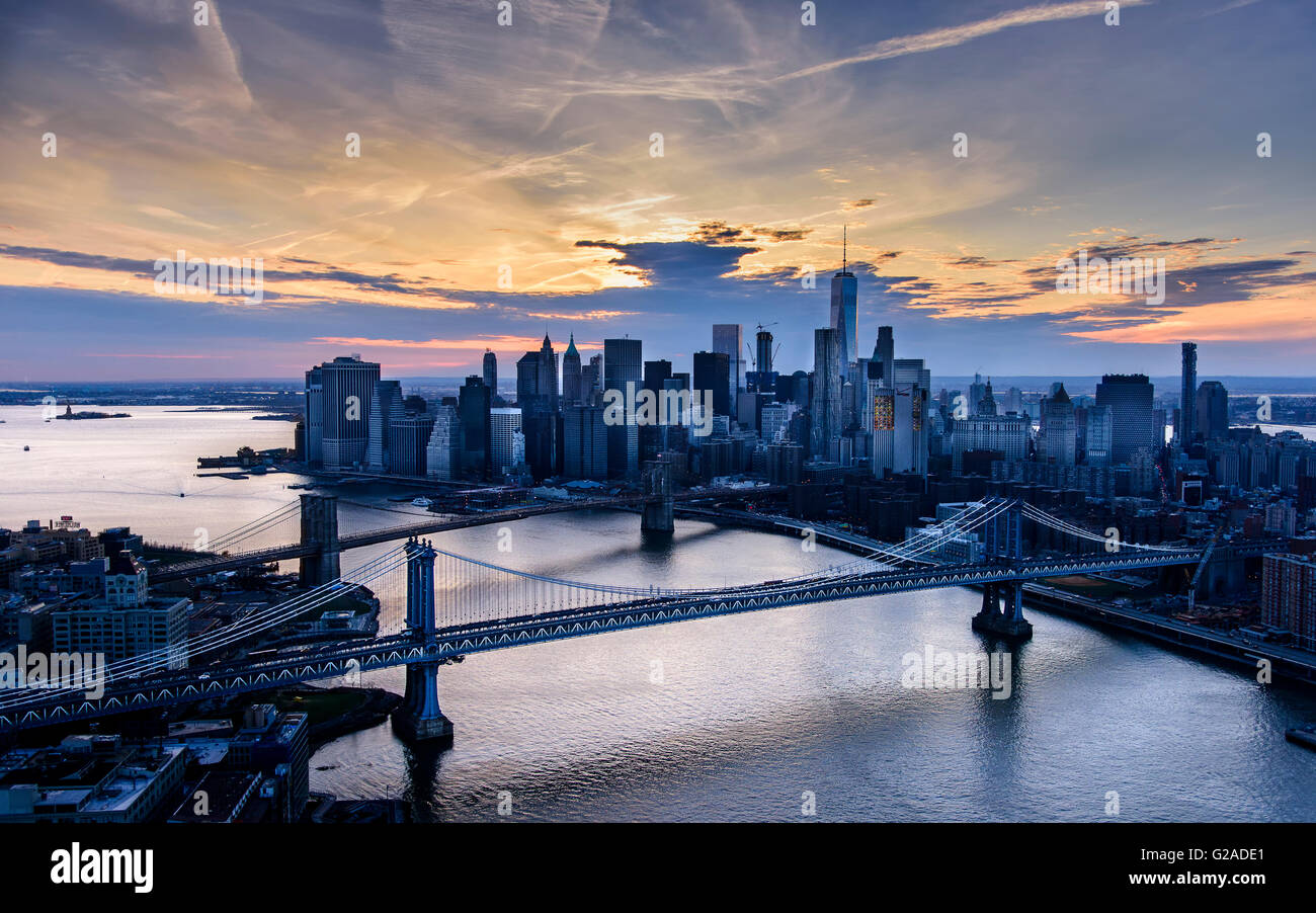 Vista de Manhattan al atardecer Foto de stock