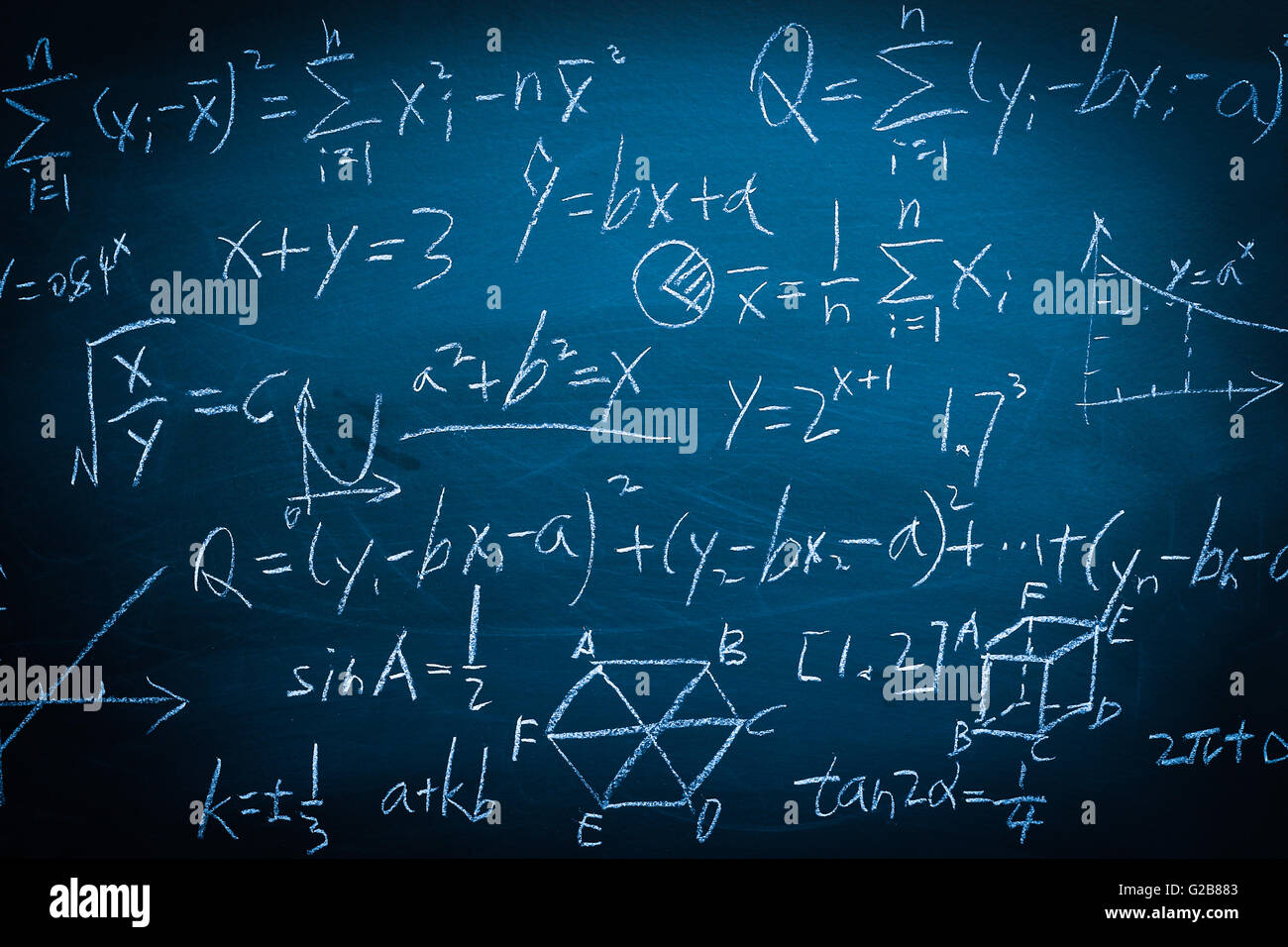 Fórmulas matemáticas escritas por tiza blanca sobre la pizarra de fondo  Fotografía de stock - Alamy
