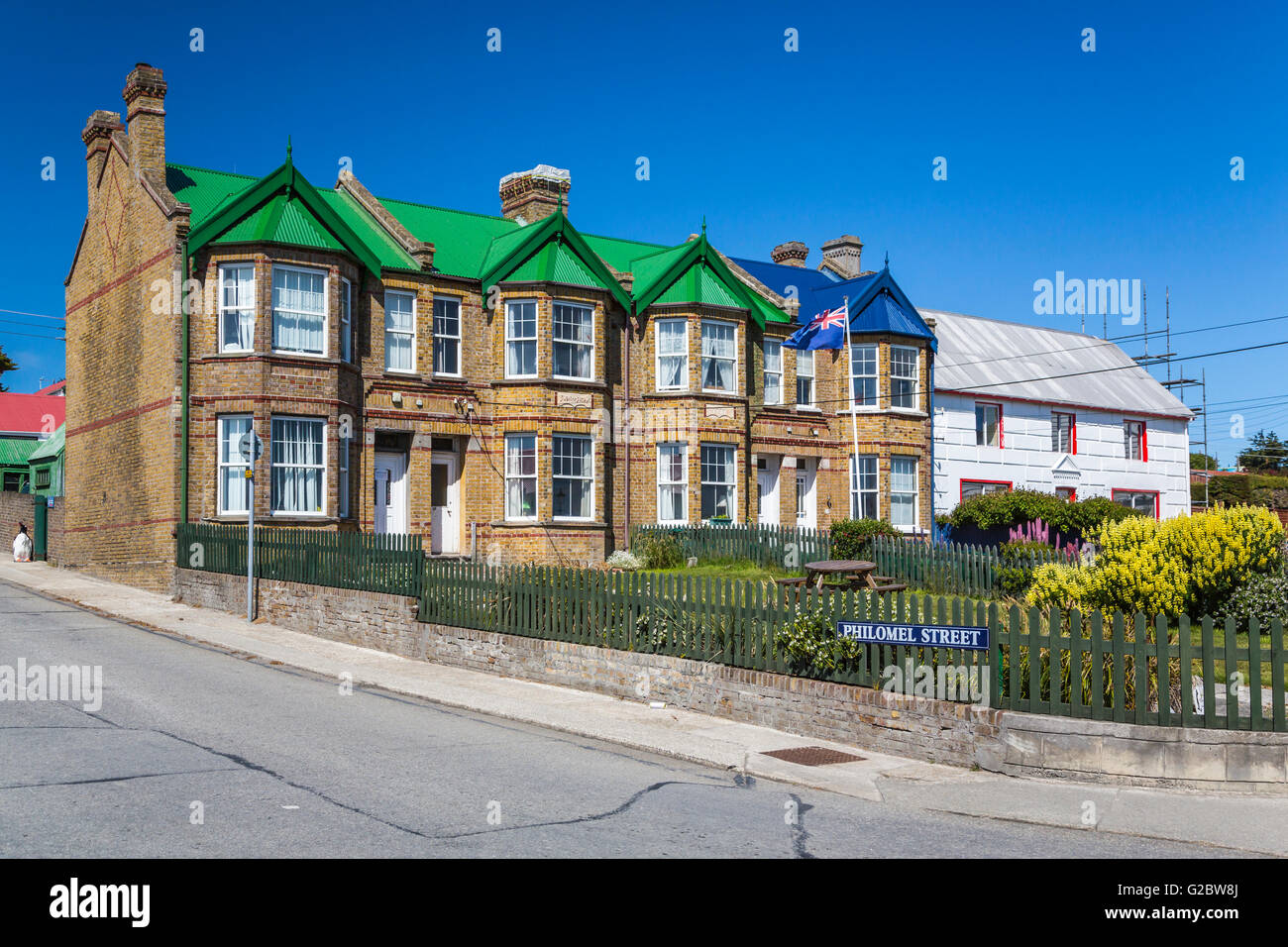 Una fila casa en Stanley, East Falkland, Islas Malvinas, Territorio Británico de Ultramar. Foto de stock