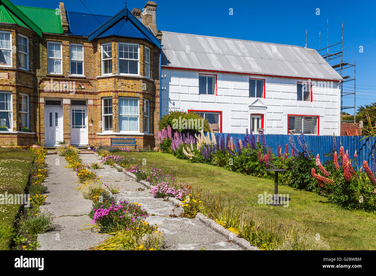 Una fila casa en Stanley, East Falkland, Islas Malvinas, Territorio Británico de Ultramar. Foto de stock