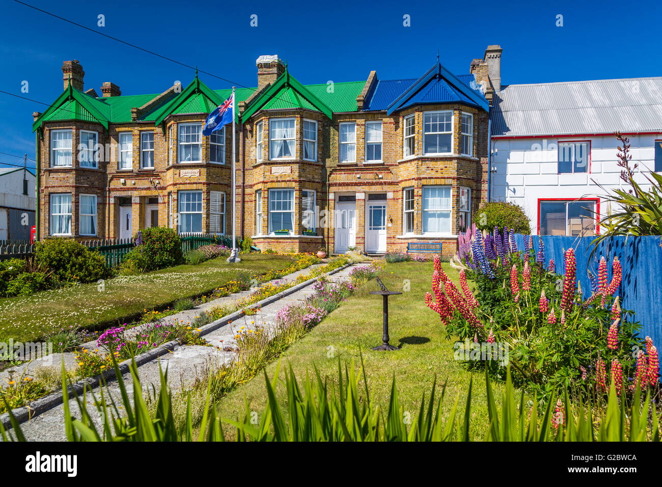 Una fila casa en Stanley, East Falkland, Islas Malvinas, Territorio Británico de Ultramar. Foto de stock