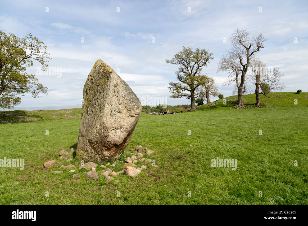 Mayburgh Henge monumento Neolítico, Cumbria, Inglaterra, Reino Unido. Foto de stock