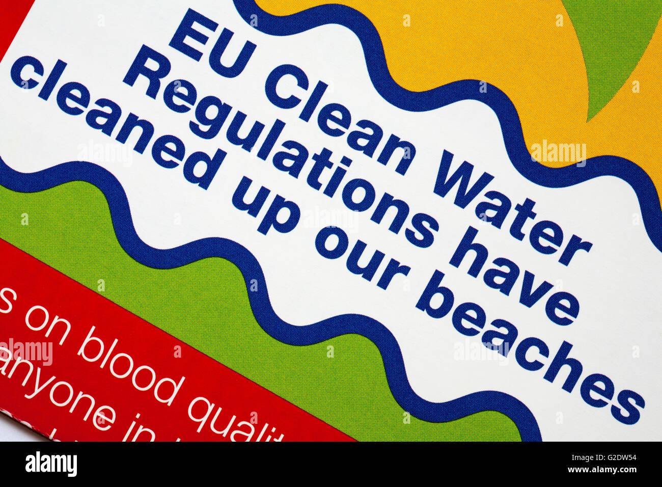 Agua limpia de la UE reglamentos han limpiado nuestras playas - detalle sobre lo que la UE ha hecho por nosotros el prospecto Acerca de permanecer en la UE Foto de stock