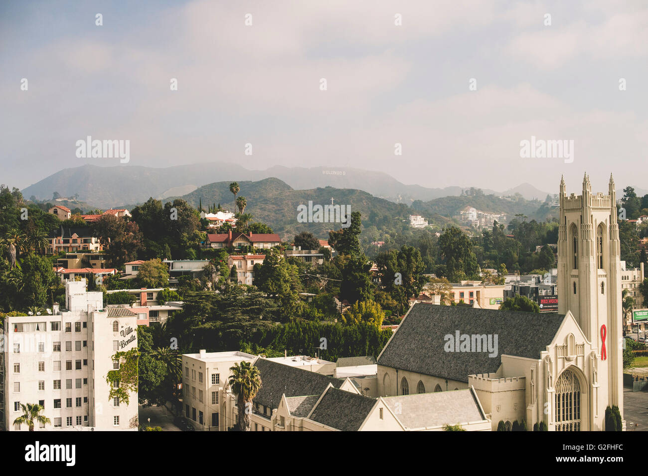 Con Hollywood Hills y el signo en el fondo, Hollywood, California, EE.UU. Foto de stock
