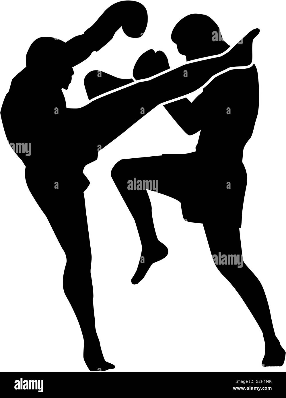 Hombre en pantalón corto de gimnasio negro haciendo Muay Thai rodilla  voladora, ilustración 3d realista aislado sobre fondo gris Imagen Vector de  stock - Alamy