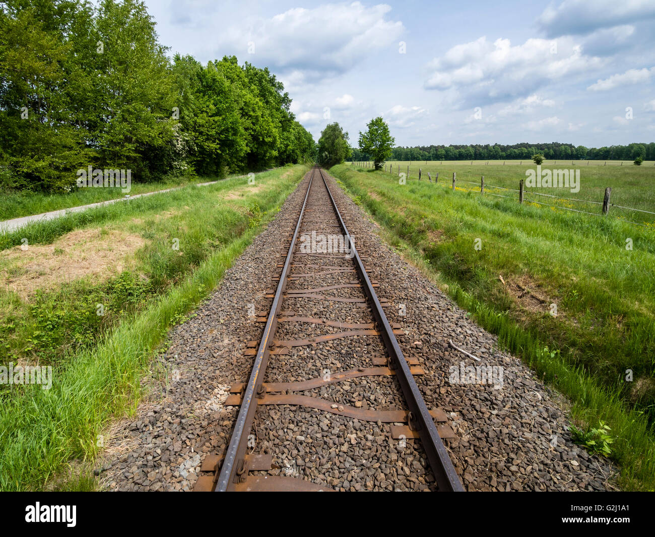 Las vías del ferrocarril de la OHE, Osthannoversche Eisenbahnen red ferroviaria, Lachtehausen, Celle, Baja Sajonia, Alemania, Europa Foto de stock