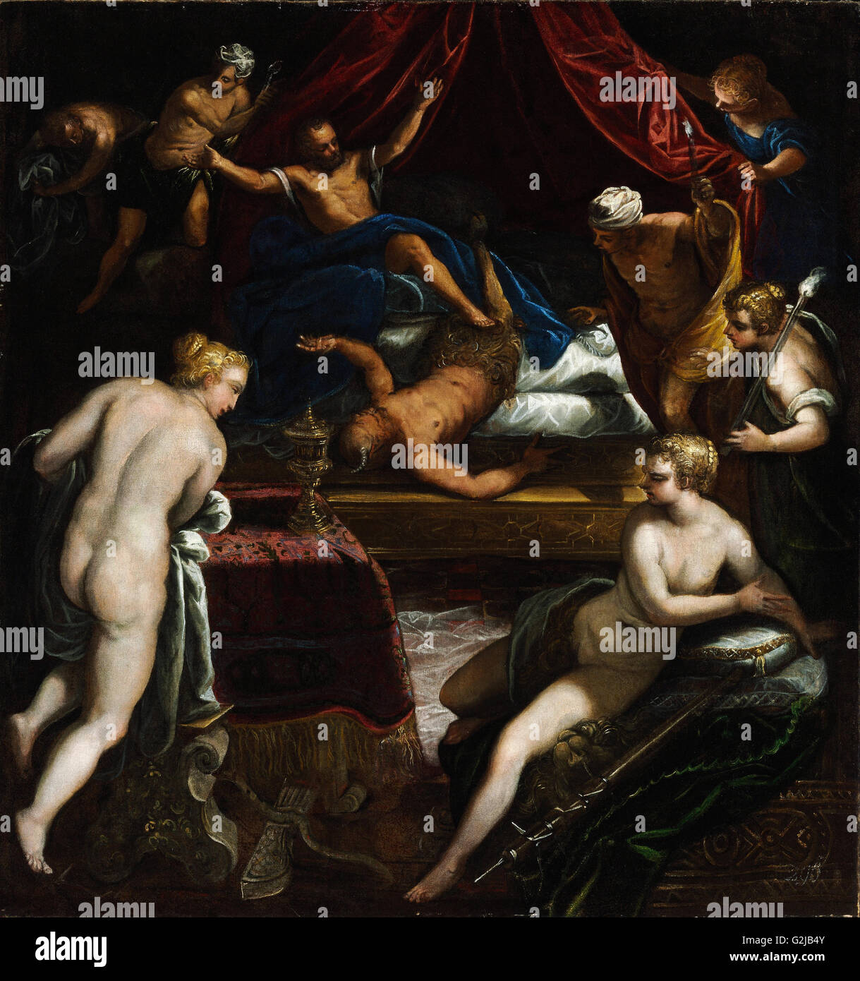Jacopo Tintoretto - Hercules expulsando el fauno de Omphale's Bed - Museum of Fine Arts, Budapest Foto de stock