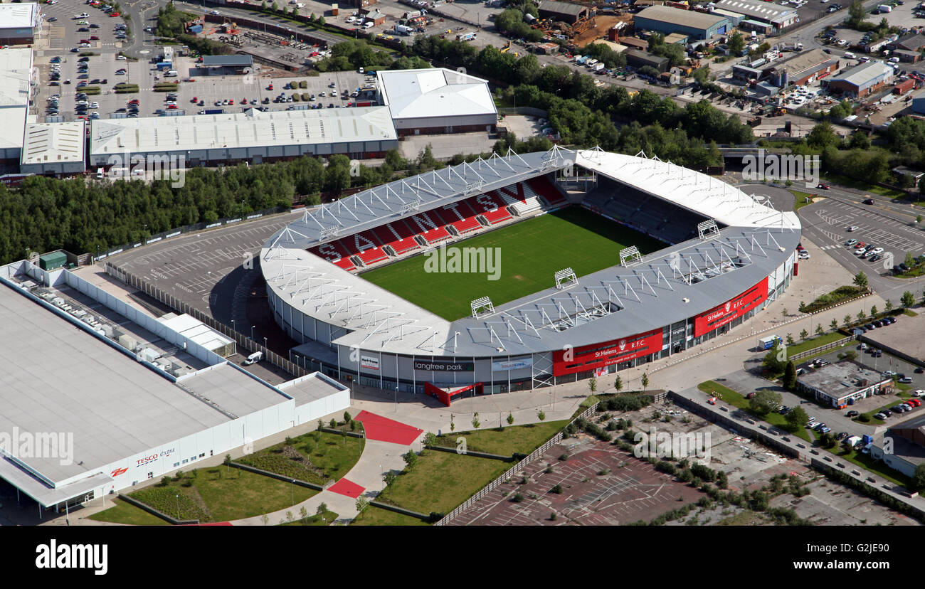 Vista aérea de St Helens tierra Langtree Rugby League Park, Lancashire, UK Foto de stock