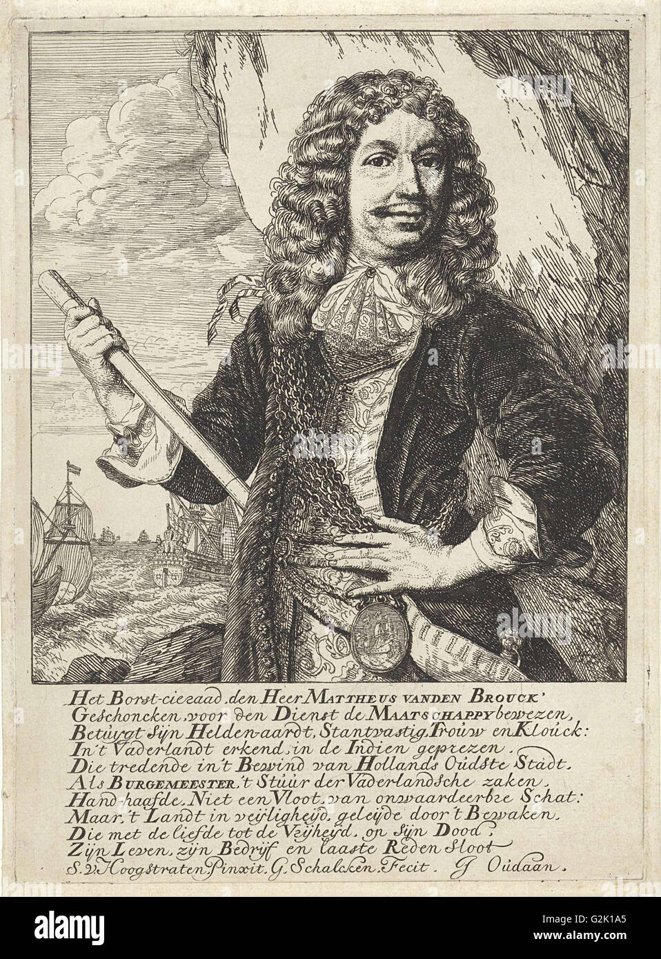 Retrato del alcalde de Dordrecht y Almirante Mattheus van den Broucke, pecho con una joya y un bastón Foto de stock