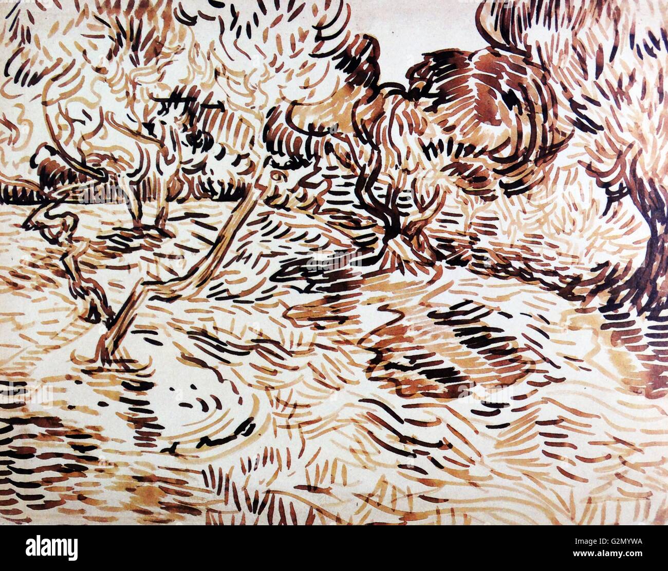 Pintada por el famoso artista holandés Vincent Van Gogh (30 de marzo de 1853 - 29 de julio de 1890), el trabajo titulado 'Los Olivos'. Terminado en 1889. Foto de stock