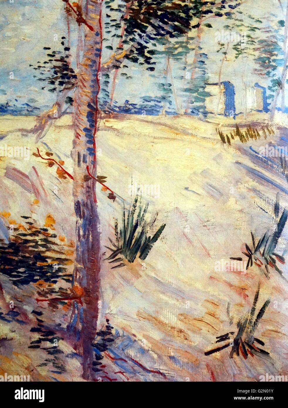 Óleo sobre lienzo pintada por el famoso artista holandés Vincent Van Gogh (30 de marzo de 1853 - 29 de julio de 1890) el trabajo titulado 'árboles en un campo en un día soleado". Terminado en 1887. Foto de stock
