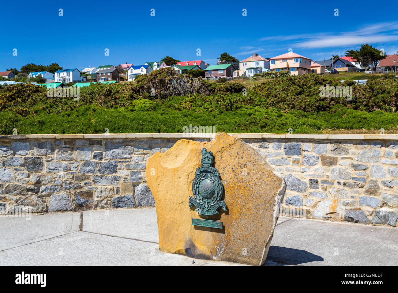 La Gibraltar Monumento en Stanley, East Falkland, Islas Malvinas, Territorio Británico de Ultramar. Foto de stock
