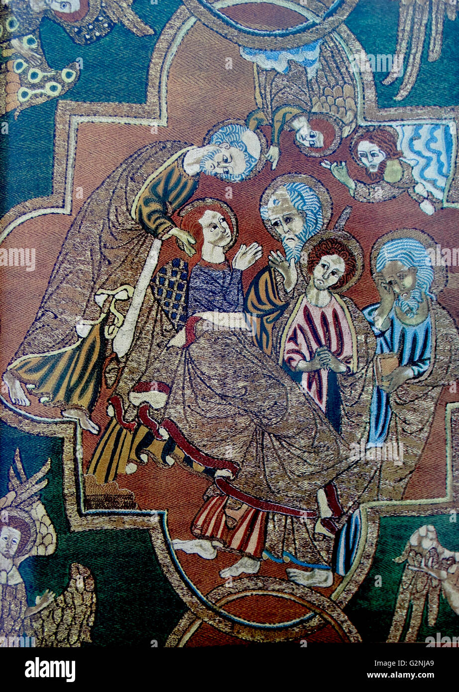 El Syon Cope bordado representando la Dormición de la Virgen. Fecha del siglo XIV. Foto de stock