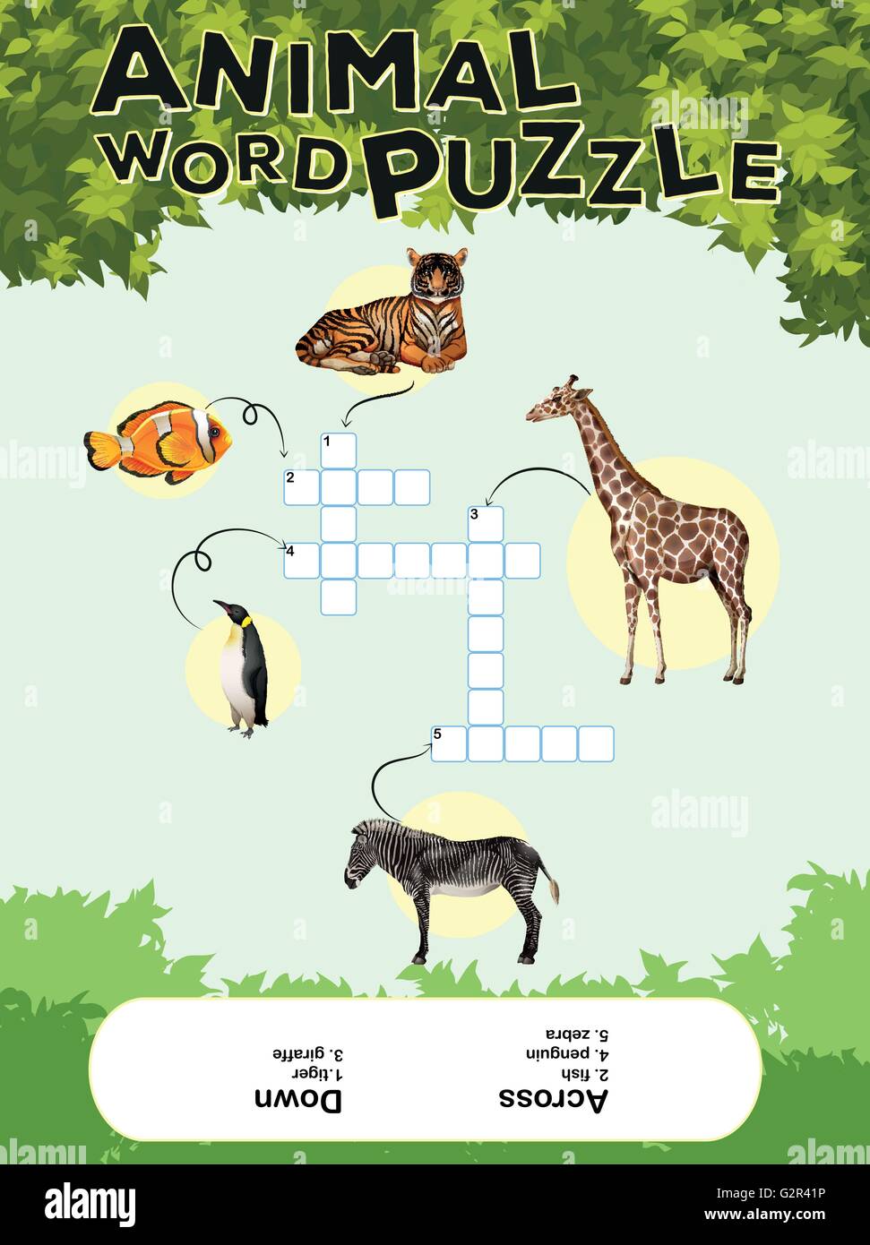 Plantilla para juego animal puzzle word con claves ilustración Imagen Vector de stock Alamy