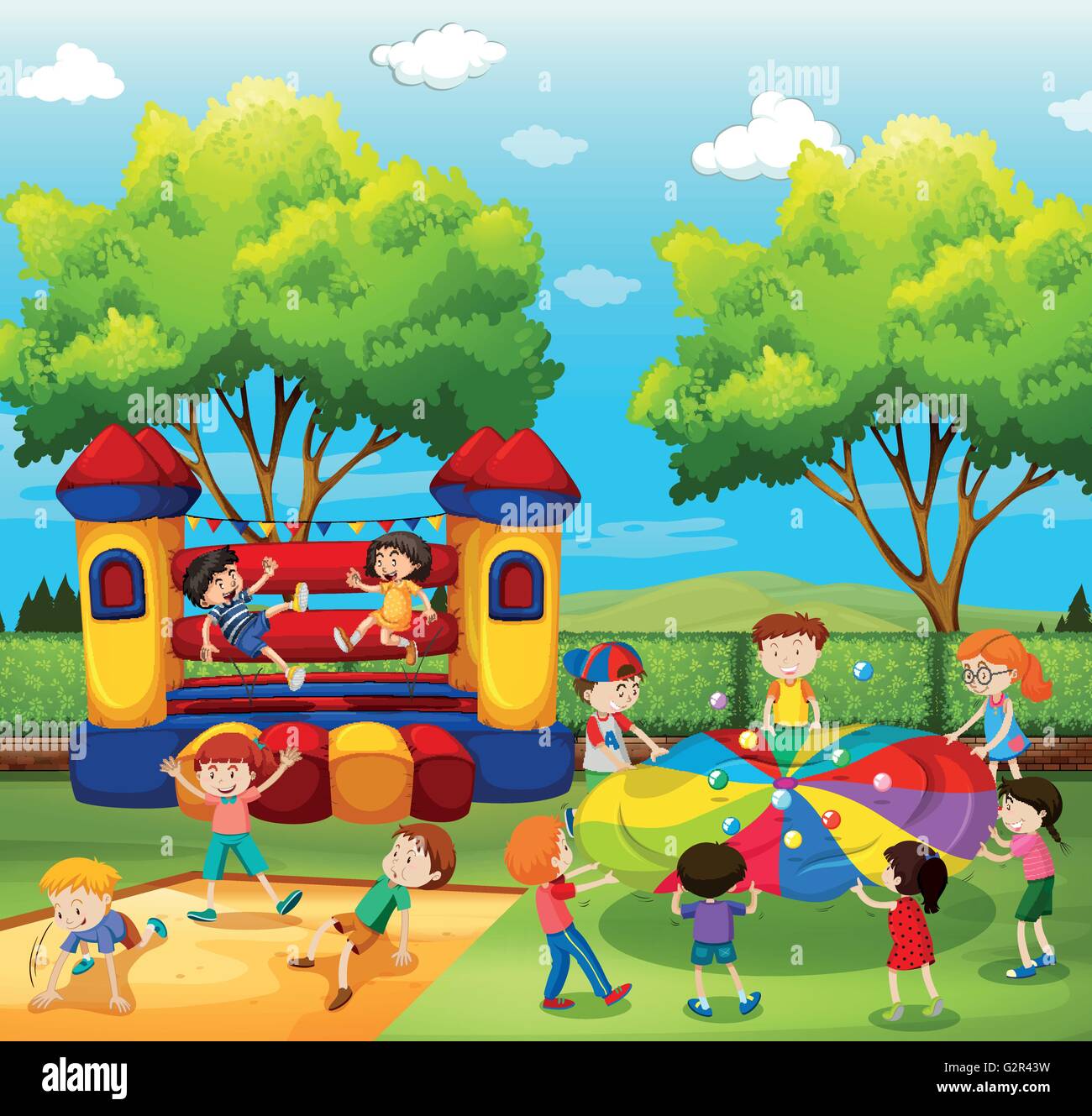 Niños jugando en el patio de recreo ilustración Imagen Vector de stock Alamy