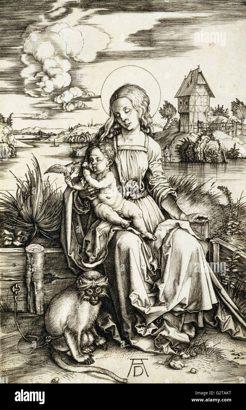 Albrecht Durer - La Virgen y el Niño con el mono - Foto de stock