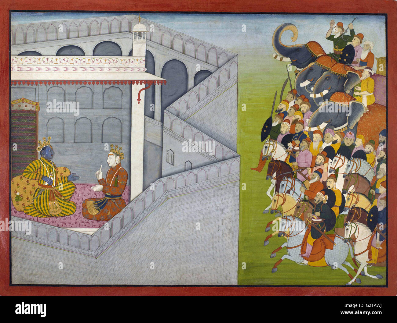 Atribuyó a Fattu - el asedio a la ciudad de Mathura por Jarasandha desde la serie Guler-Basholi - Foto de stock