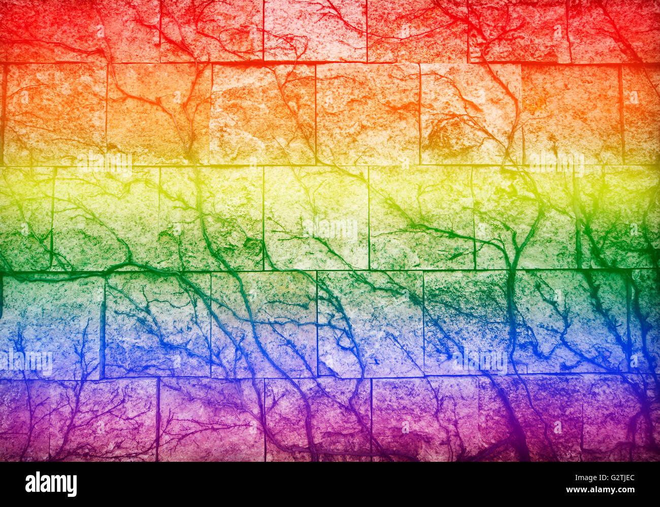 Culpable poco asentamiento Muro de piedra con las raíces y los colores del arco iris para el orgullo  gay Fotografía de stock - Alamy
