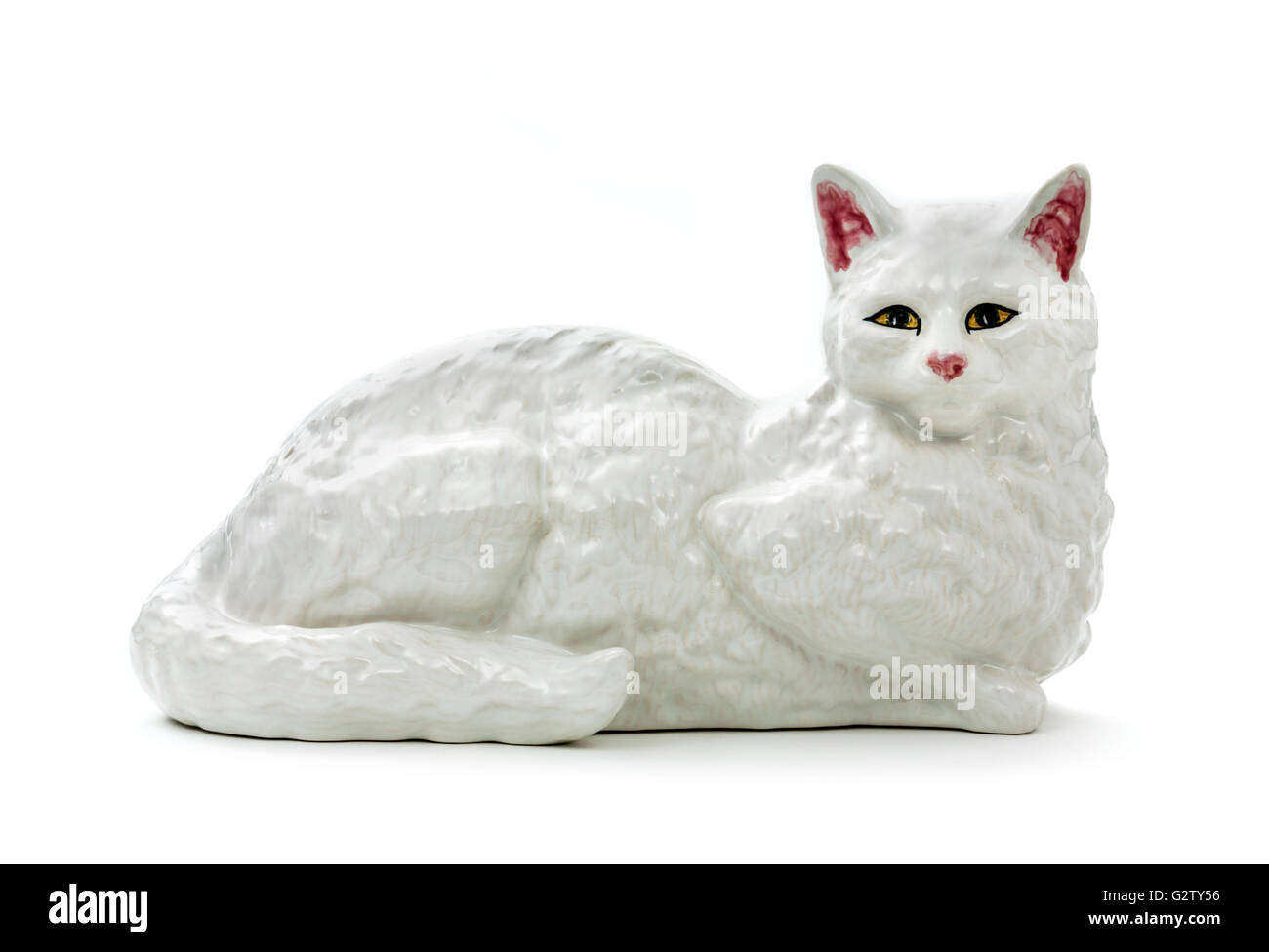 Ornamento gato pintado a mano de cerámica blanca Fotografía de stock - Alamy