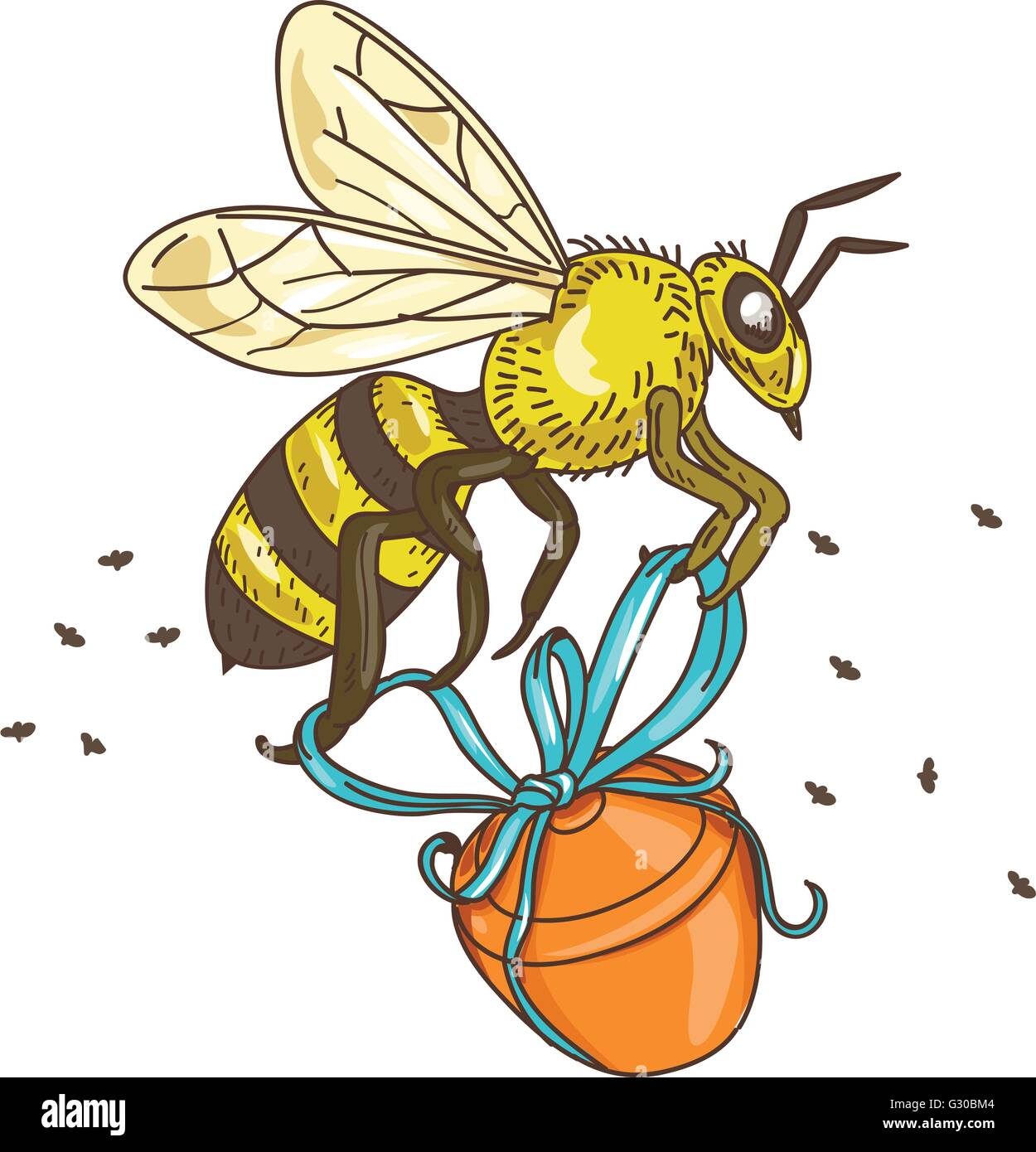 Ilustración de dibujos animados de abeja establece panal de miel