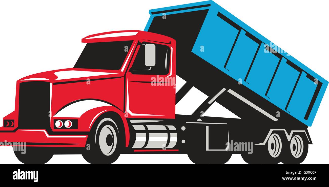 Ilustración de un roll-off con contenedores de camiones tolva en la espalda  vista desde el costado establecer sobre fondo blanco aislado de este estilo  retro Imagen Vector de stock - Alamy