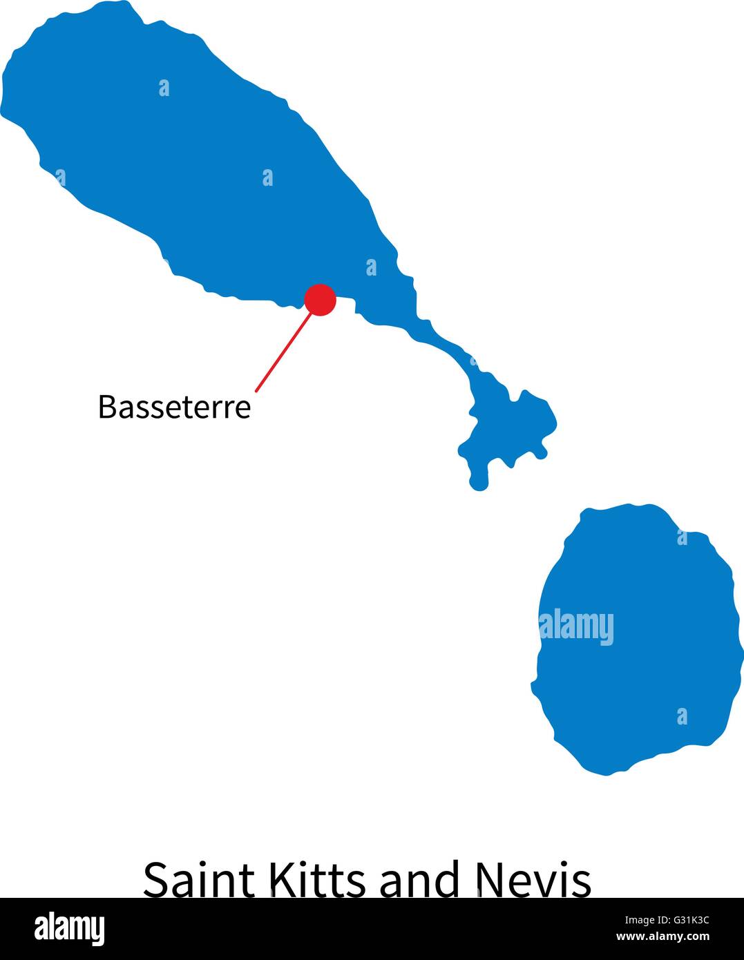 Mapa de Saint Kitts y Nevis en la ciudad capital Basseterre Imagen