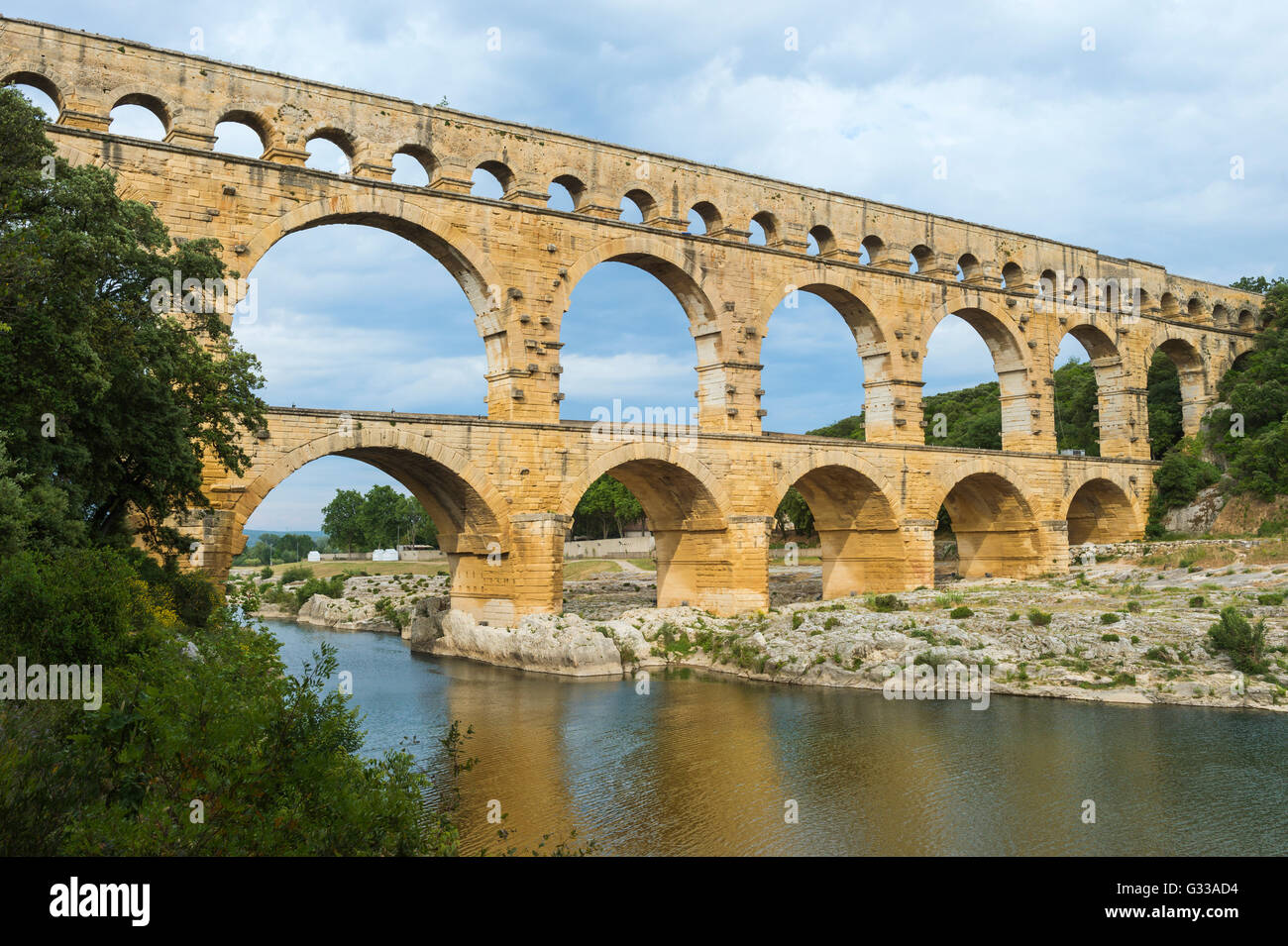 Pont du Gard, Languedoc-Rosellón región, Francia, Sitio del Patrimonio Mundial de la Unesco Foto de stock